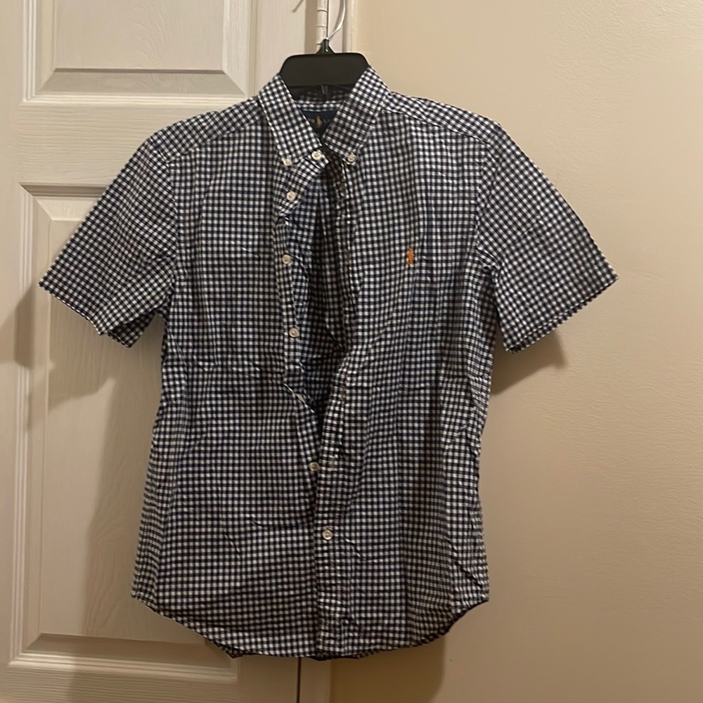 Short Sleeve Boys Ralph Lauren Shirt Color: Navy Blue and White